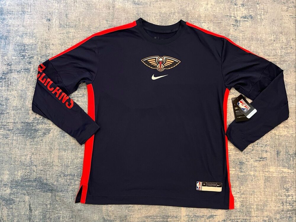 Nike NBA New Orleans Pelicans Navy Red Long Sleeve Performance Shirt Men's M